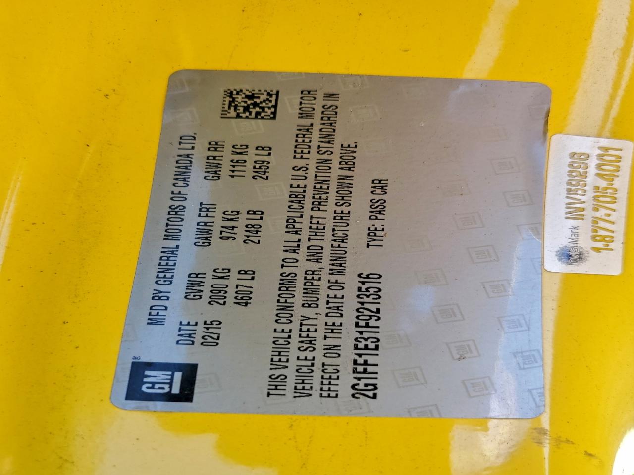 2015 Chevrolet Camaro Lt VIN: 2G1FF1E31F9213516 Lot: 94811015