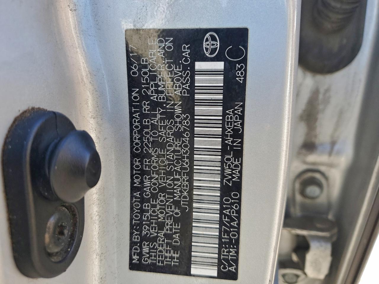 2017 Toyota Prius VIN: JTDKBRFU6H3046783 Lot: 94101775