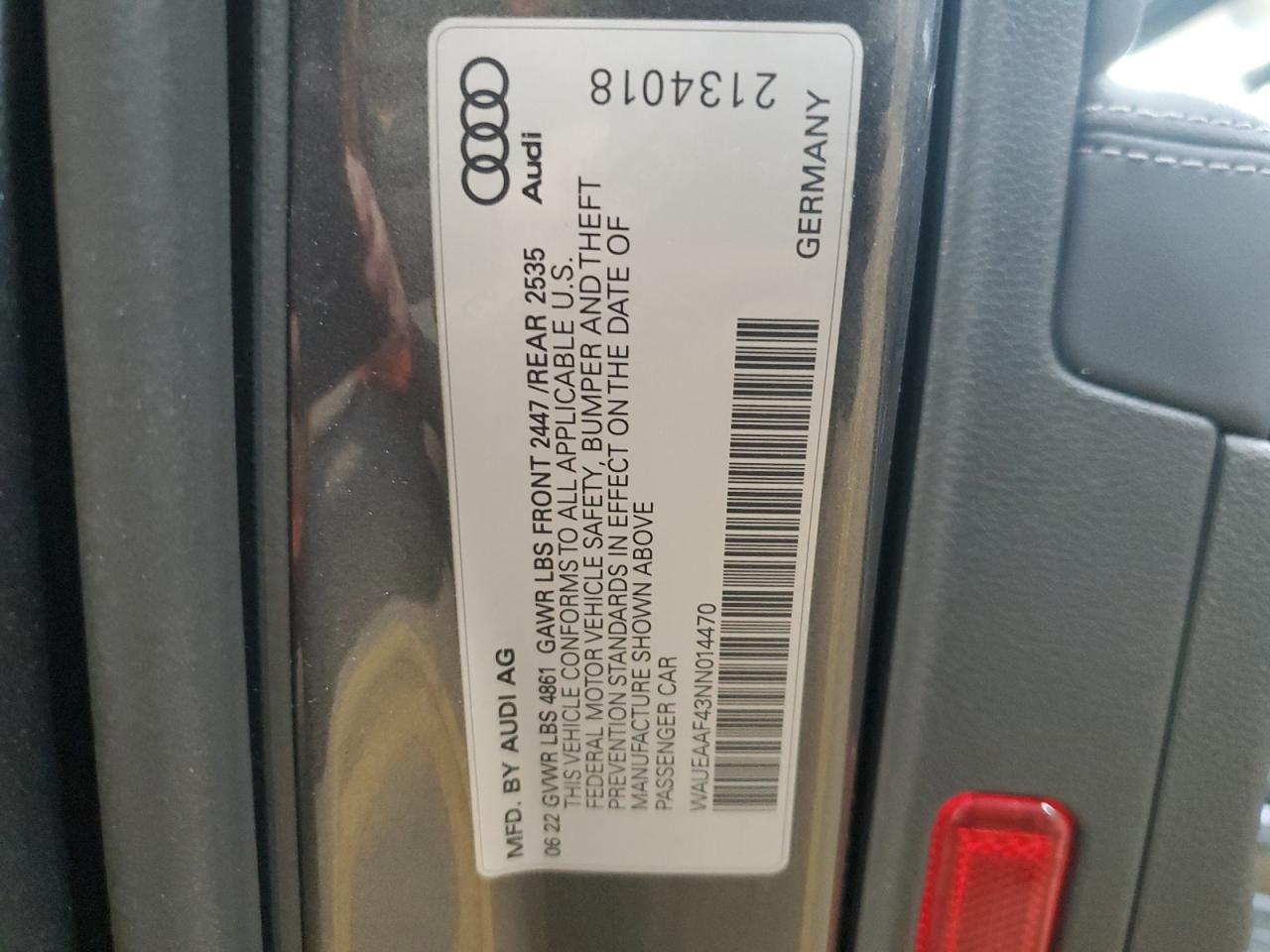 2022 Audi A4 Premium Plus 45 VIN: WAUEAAF43NN014470 Lot: 91025265