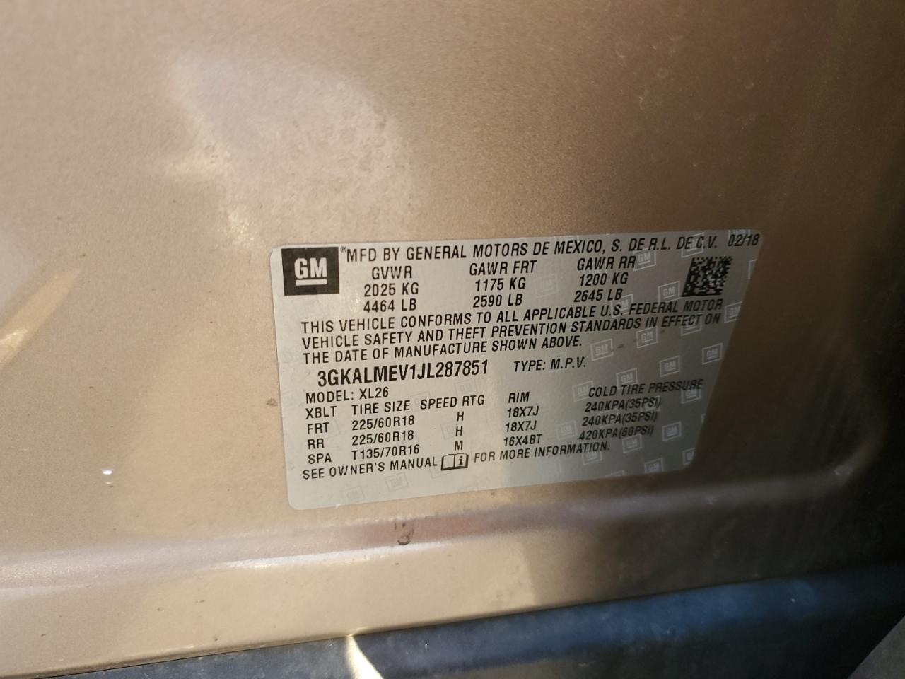 2018 GMC Terrain Sle VIN: 3GKALMEV1JL287851 Lot: 93768905