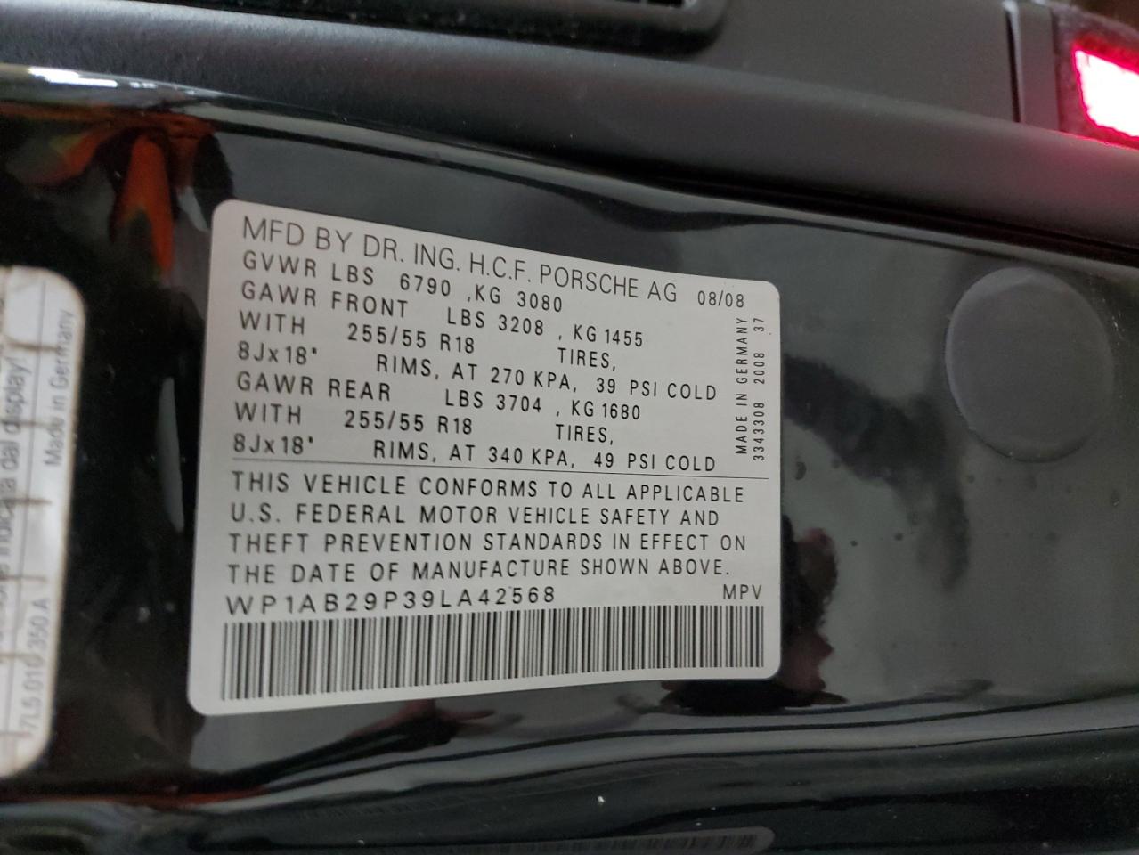 2009 Porsche Cayenne S VIN: WP1AB29P39LA42568 Lot: 91466595