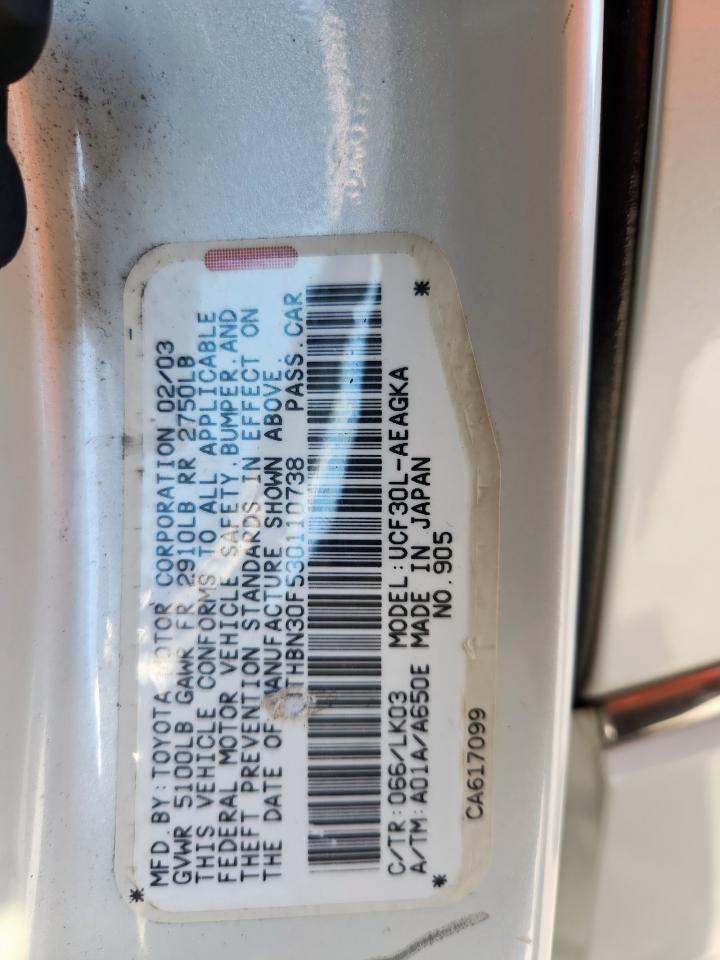 2003 Lexus Ls 430 VIN: JTHBN30F530110738 Lot: 92611685