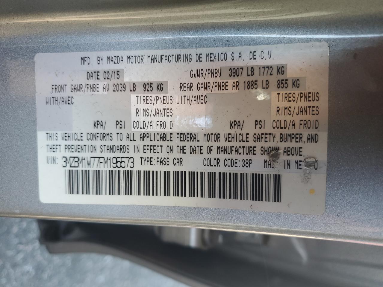 2015 Mazda 3 Grand Touring VIN: 3MZBM1W77FM195573 Lot: 90976375