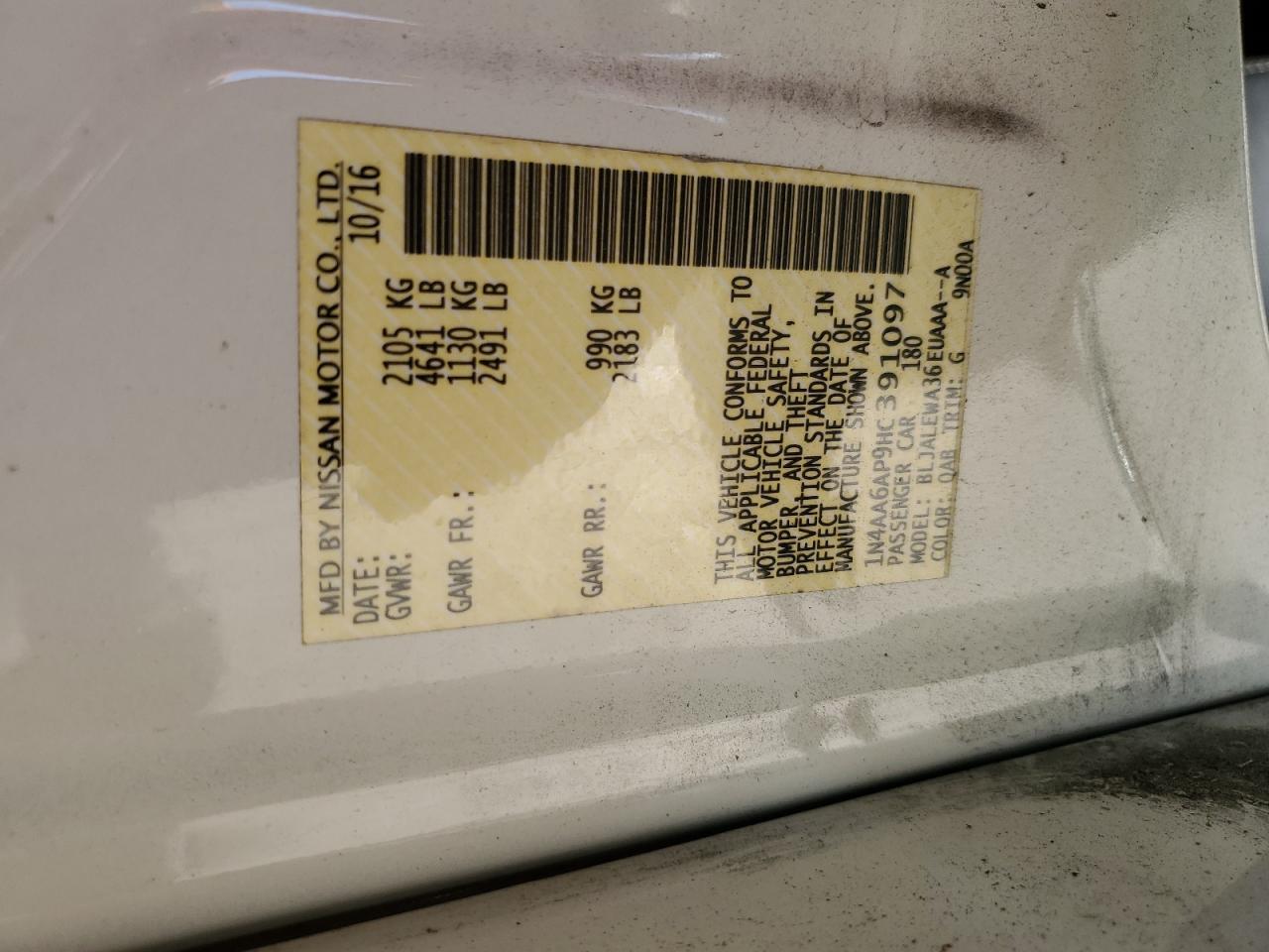 2017 Nissan Maxima 3.5S VIN: 1N4AA6AP9HC391097 Lot: 93463195