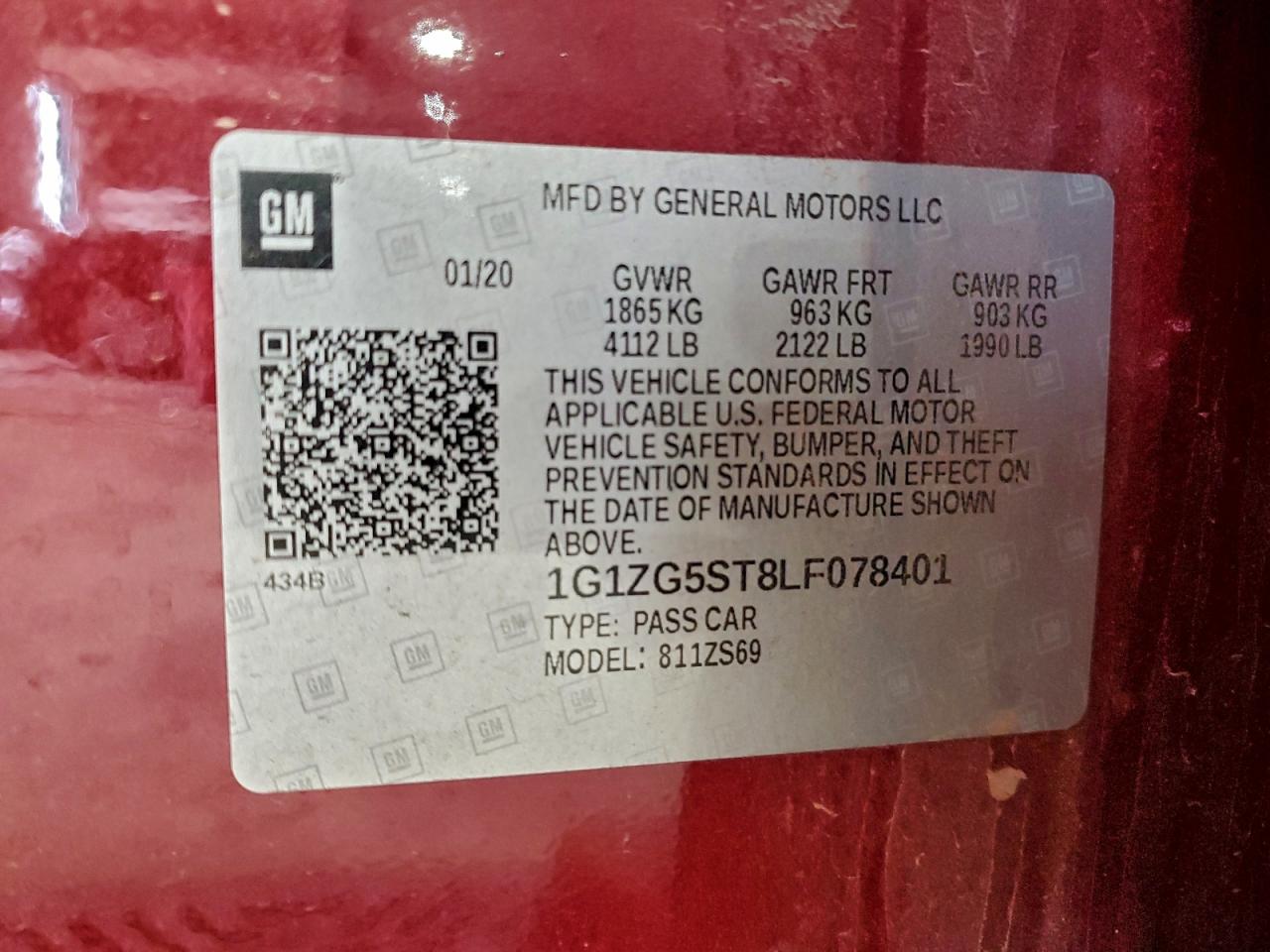 2020 Chevrolet Malibu Rs VIN: 1G1ZG5ST8LF078401 Lot: 93680515