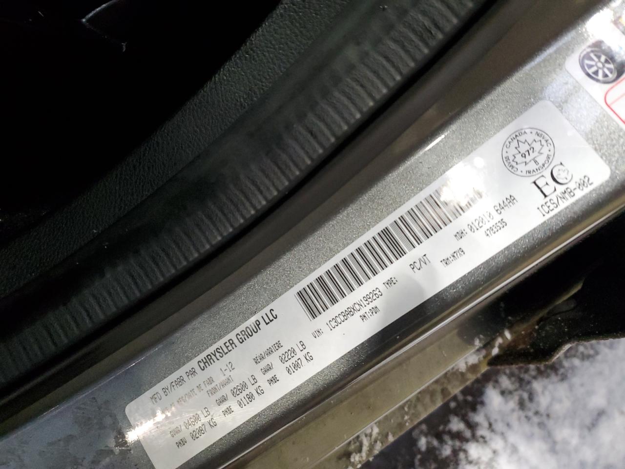 2012 Chrysler 200 Lx VIN: 1C3CCBABXCN199263 Lot: 91978985