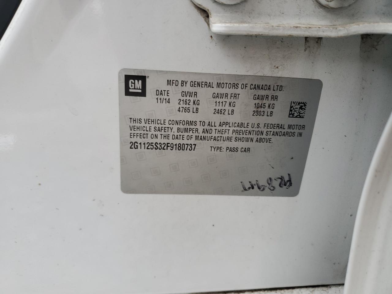 2015 Chevrolet Impala Lt VIN: 2G1125S32F9180737 Lot: 93490695