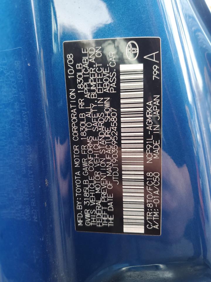 2009 Toyota Yaris VIN: JTDJT903595245807 Lot: 91585625