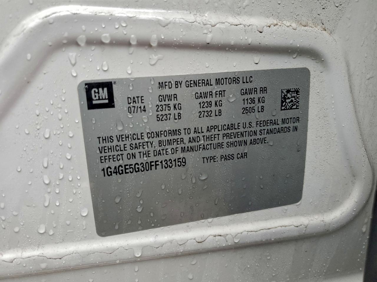 2015 Buick Lacrosse Premium VIN: 1G4GE5G30FF133159 Lot: 93498615