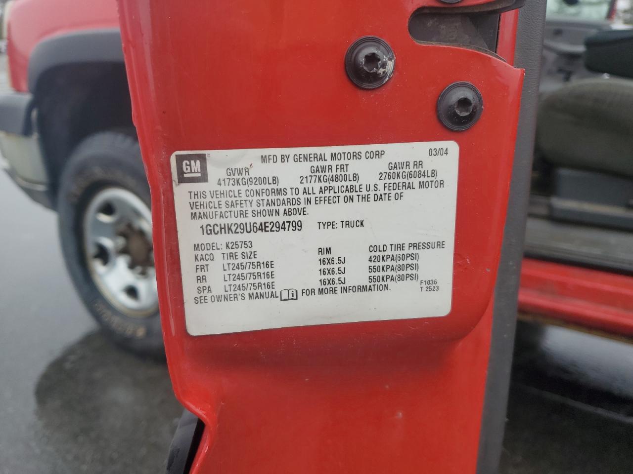 2004 Chevrolet Silverado K2500 Heavy Duty VIN: 1GCHK29U64E294799 Lot: 89845555