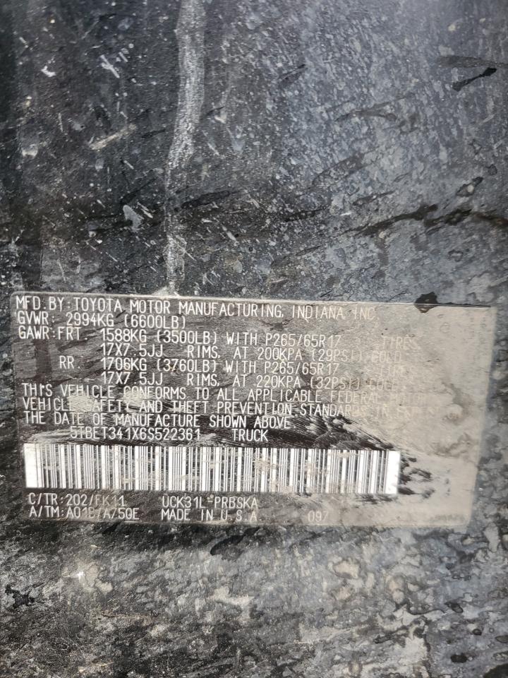 2006 Toyota Tundra Double Cab Sr5 VIN: 5TBET341X6S522361 Lot: 93260845