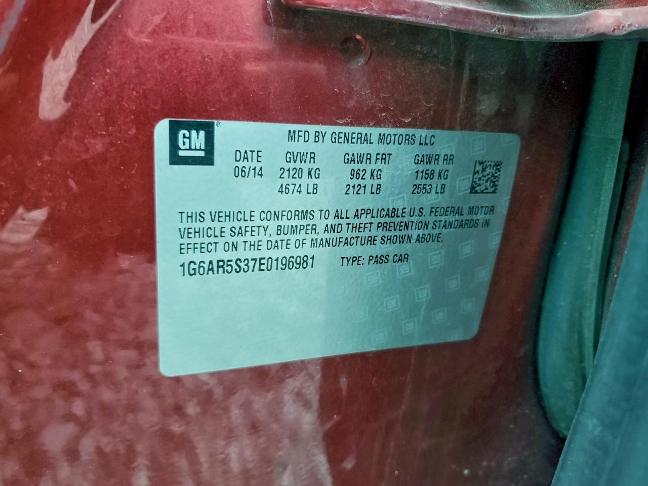 2014 Cadillac Cts Luxury Collection VIN: 1G6AR5S37E0196981 Lot: 94481765