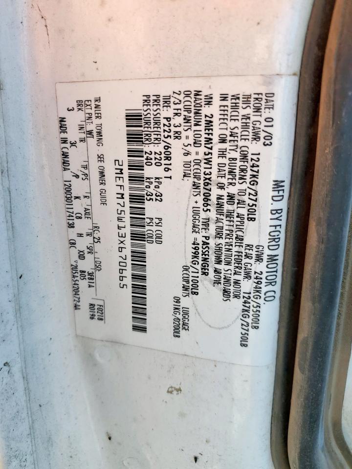 2003 Mercury Grand Marquis Ls VIN: 2MEFM75W13X670665 Lot: 91486915