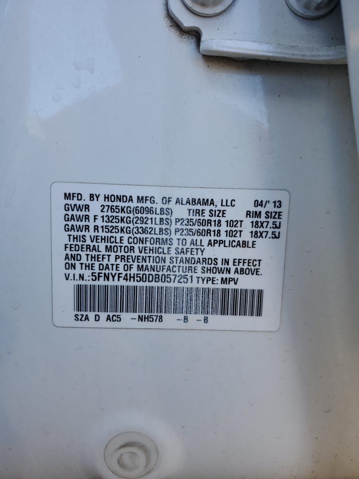 2013 Honda Pilot Exl VIN: 5FNYF4H50DB057251 Lot: 92452165