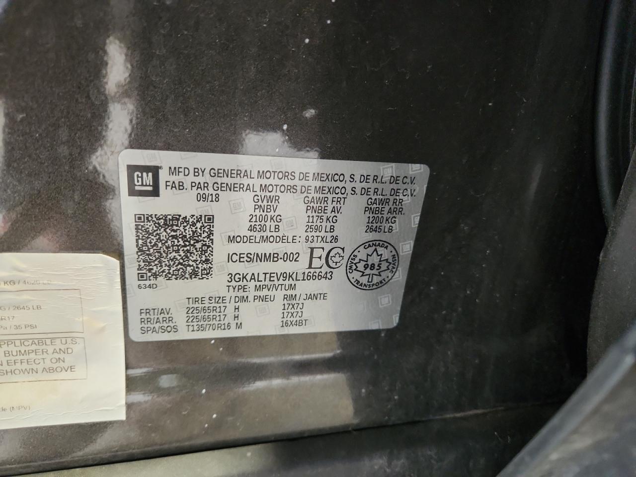 2019 GMC Terrain Sle VIN: 3GKALTEV9KL166643 Lot: 90952485