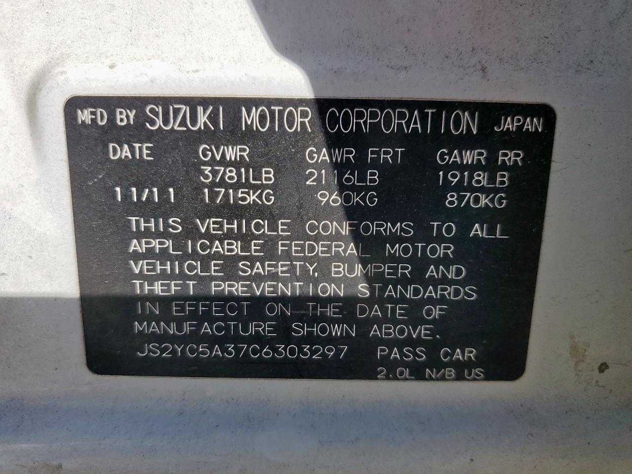 2012 Suzuki Sx4 Le VIN: JS2YC5A37C6303297 Lot: 91703025