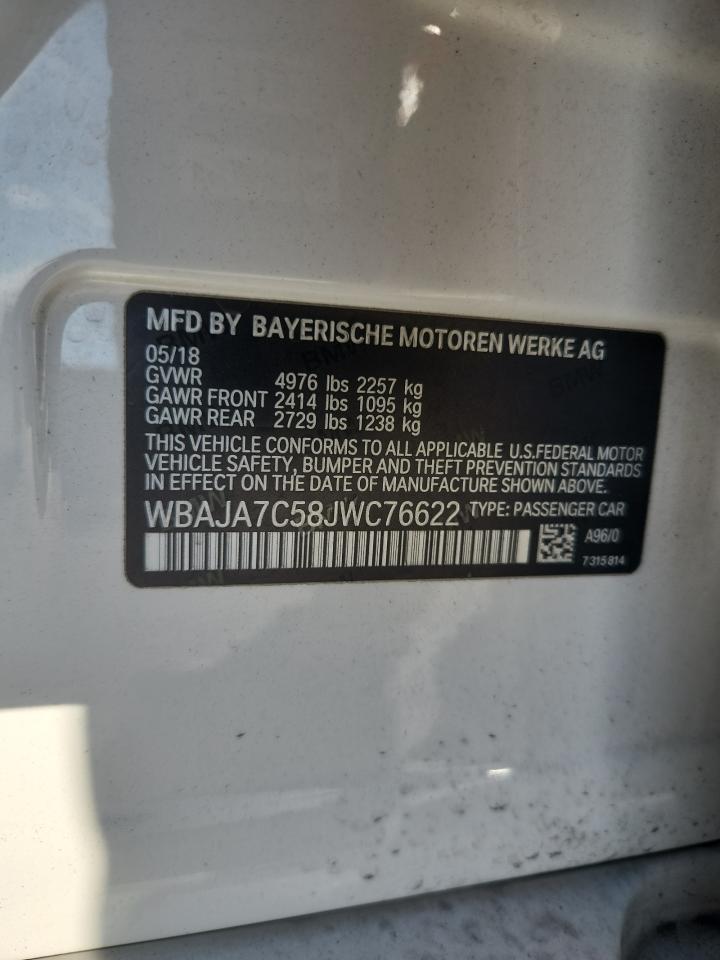 2018 BMW 530 Xi VIN: WBAJA7C58JWC76622 Lot: 91497125