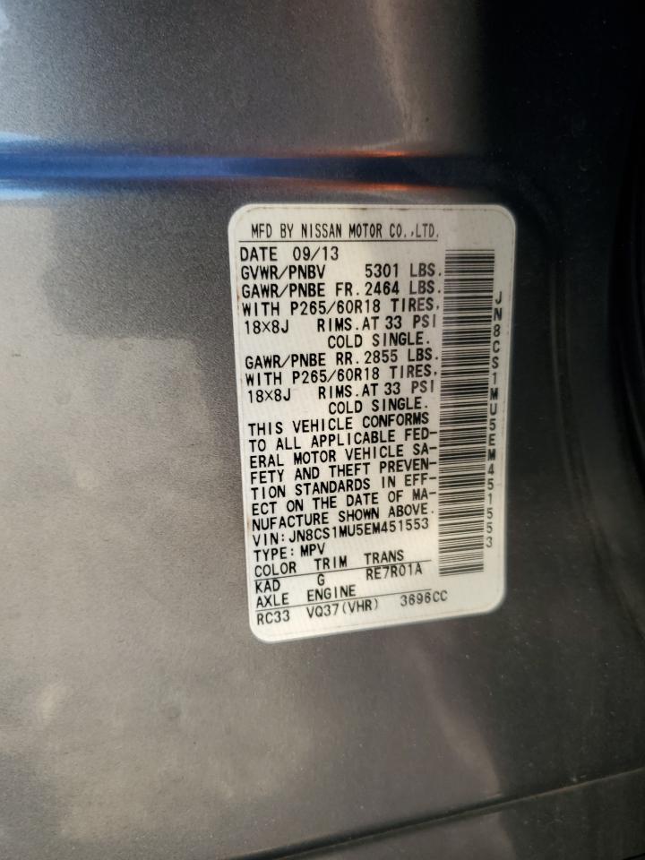 2014 Infiniti Qx70 VIN: JN8CS1MU5EM451553 Lot: 92361975