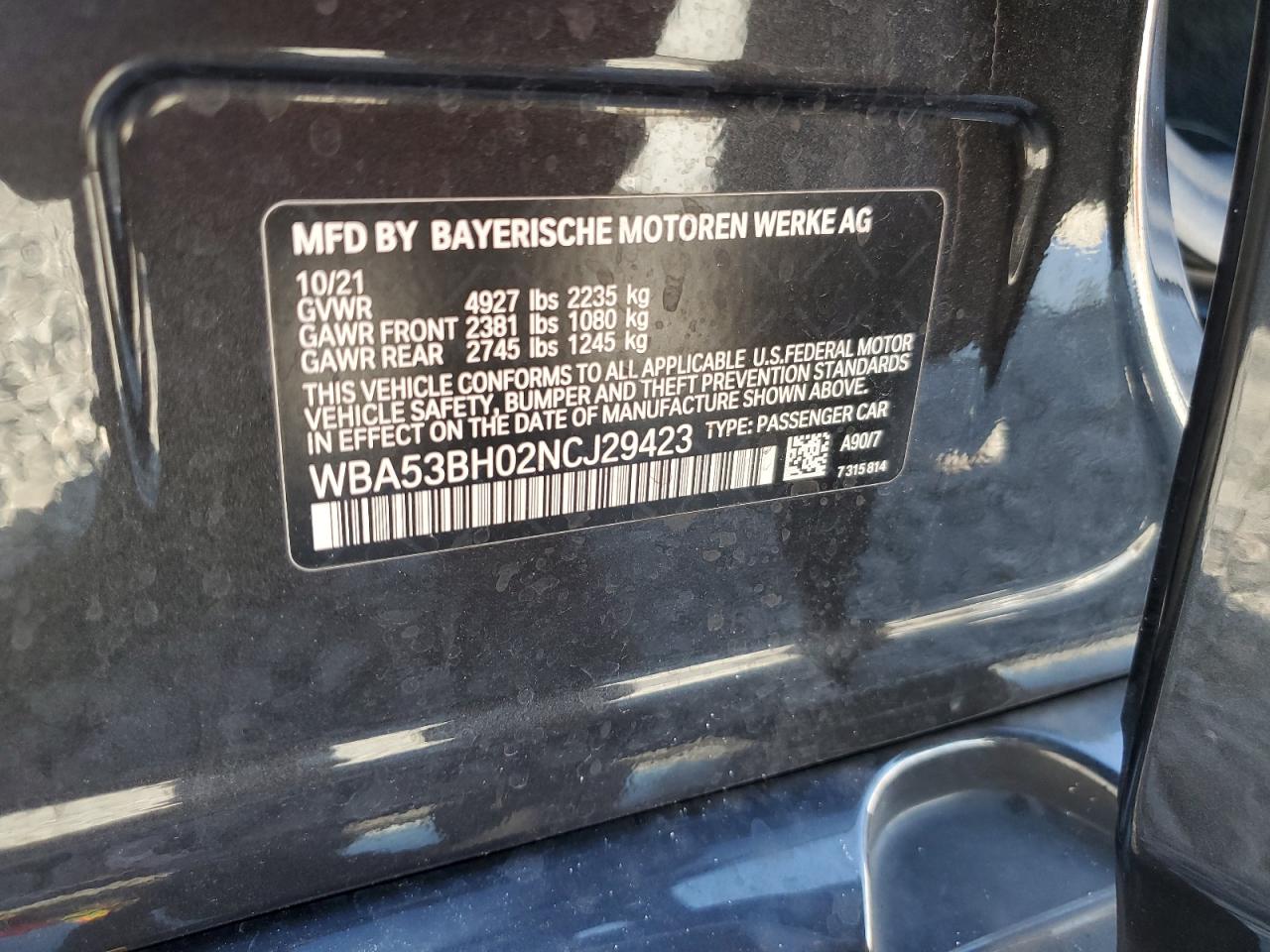 2022 BMW 530 I VIN: WBA53BH02NCJ29423 Lot: 90490515