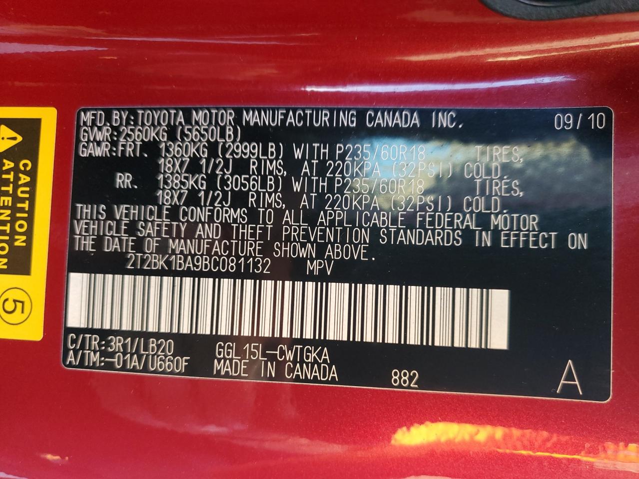 2011 Lexus Rx 350 VIN: 2T2BK1BA9BC081132 Lot: 93268425