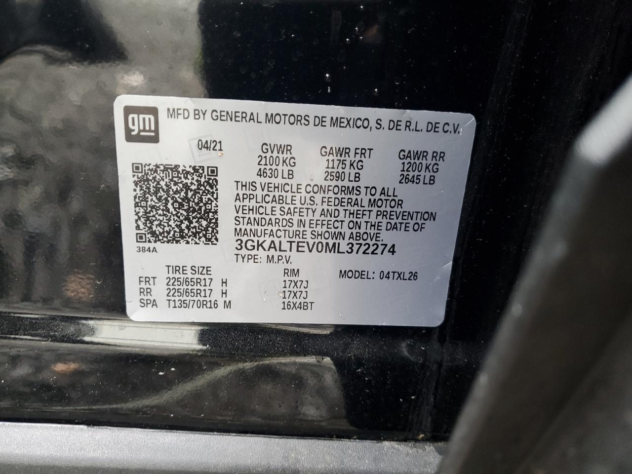 2021 GMC Terrain Sle VIN: 3GKALTEV0ML372274 Lot: 93569215