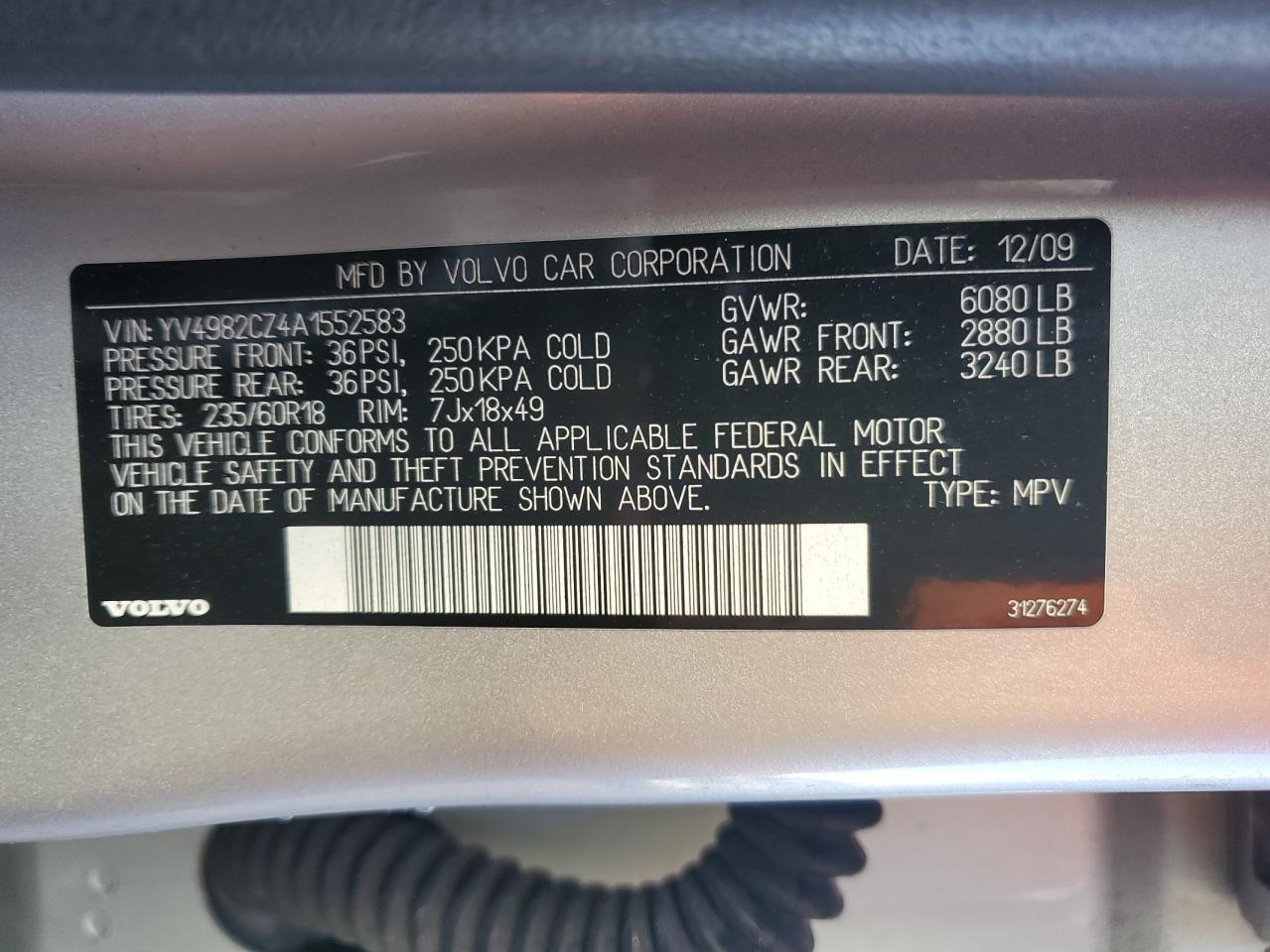 2010 Volvo Xc90 3.2 VIN: YV4982CZ4A1552583 Lot: 92467405