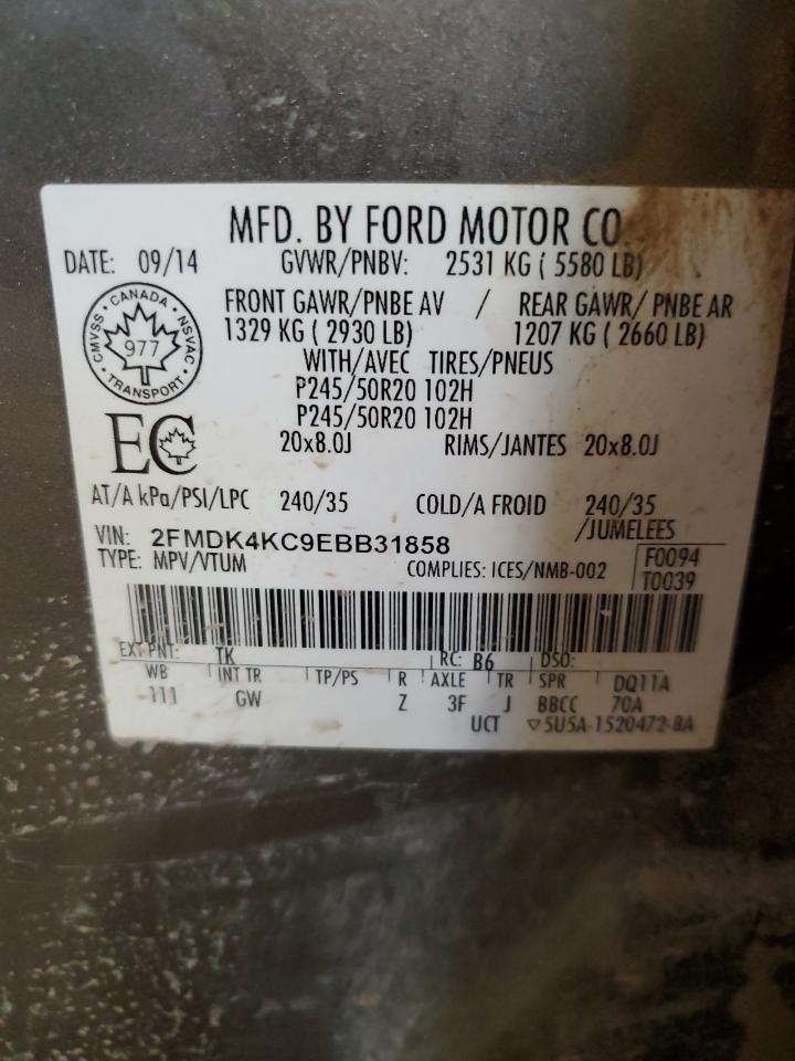 2014 Ford Edge Limited VIN: 2FMDK4KC9EBB31858 Lot: 93919215