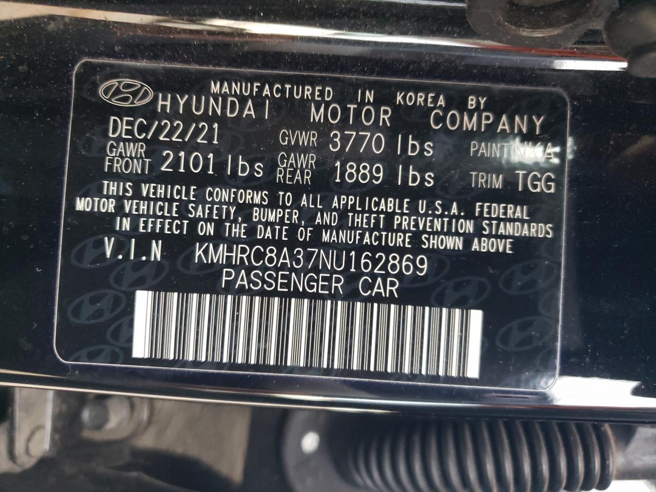 2022 Hyundai Venue Sel VIN: KMHRC8A37NU162869 Lot: 92429185