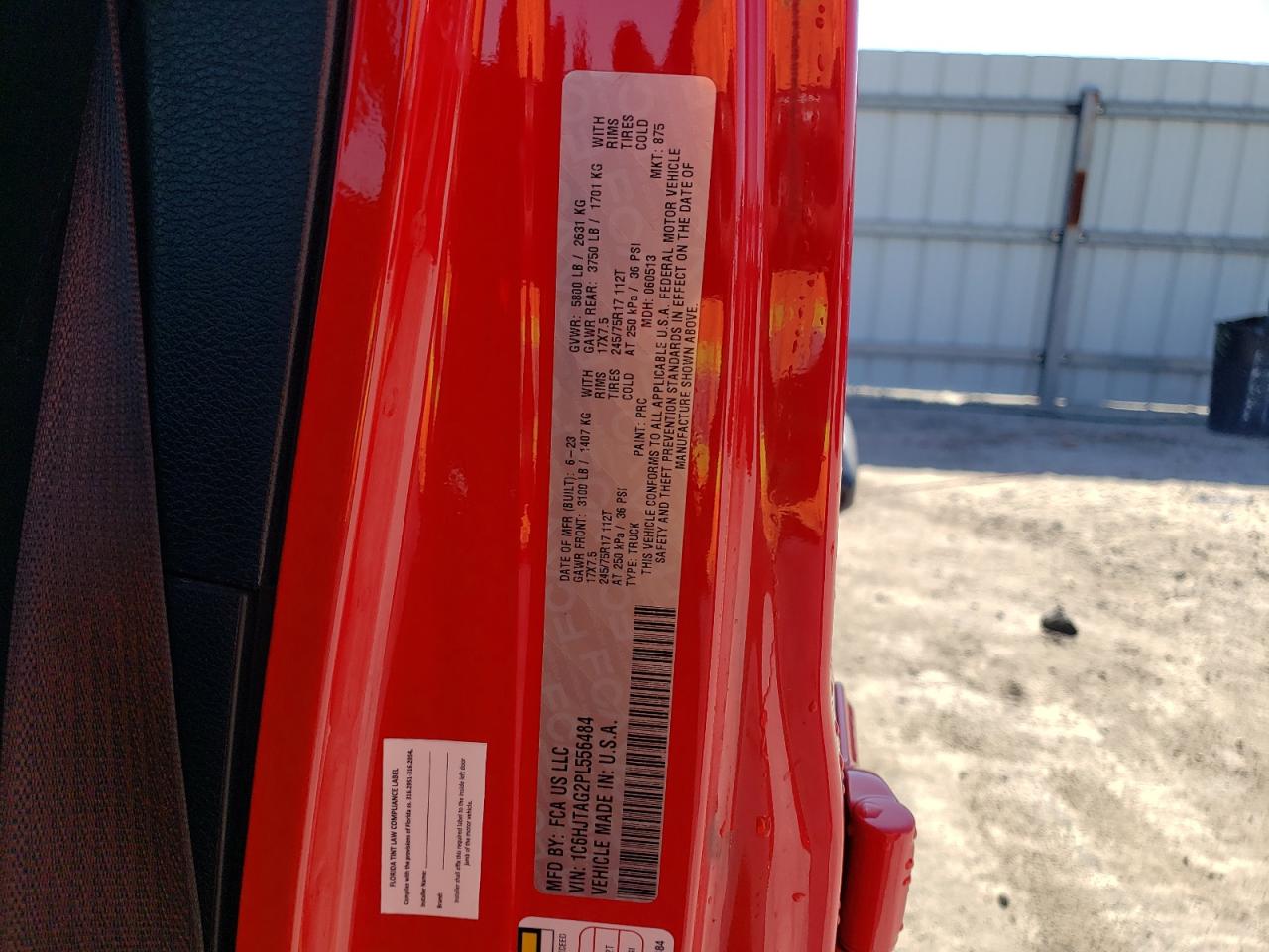 2023 Jeep Gladiator Sport VIN: 1C6HJTAG2PL556484 Lot: 92624355