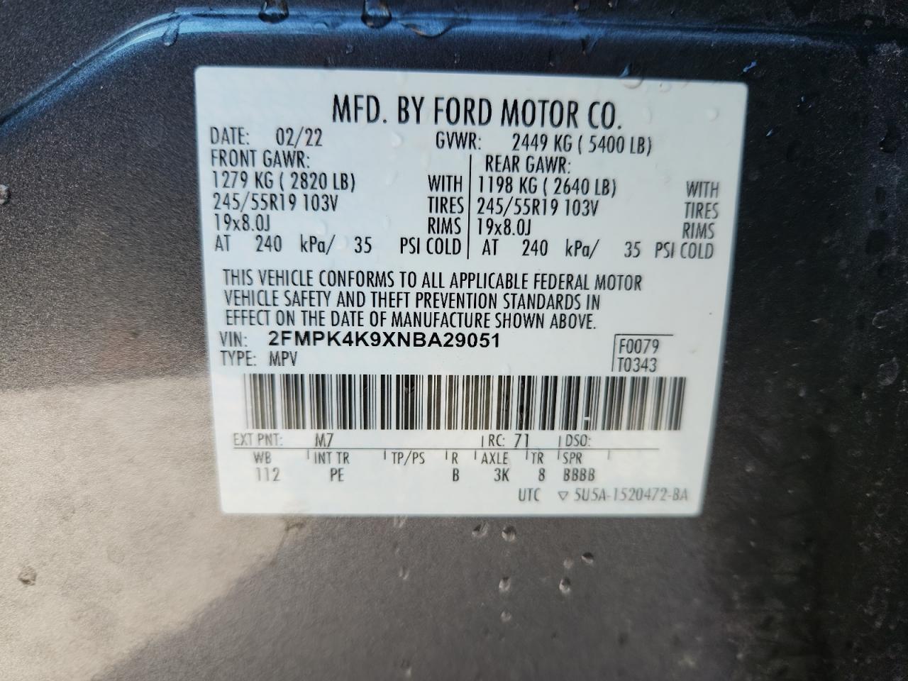 2022 Ford Edge Titanium VIN: 2FMPK4K9XNBA29051 Lot: 90758145