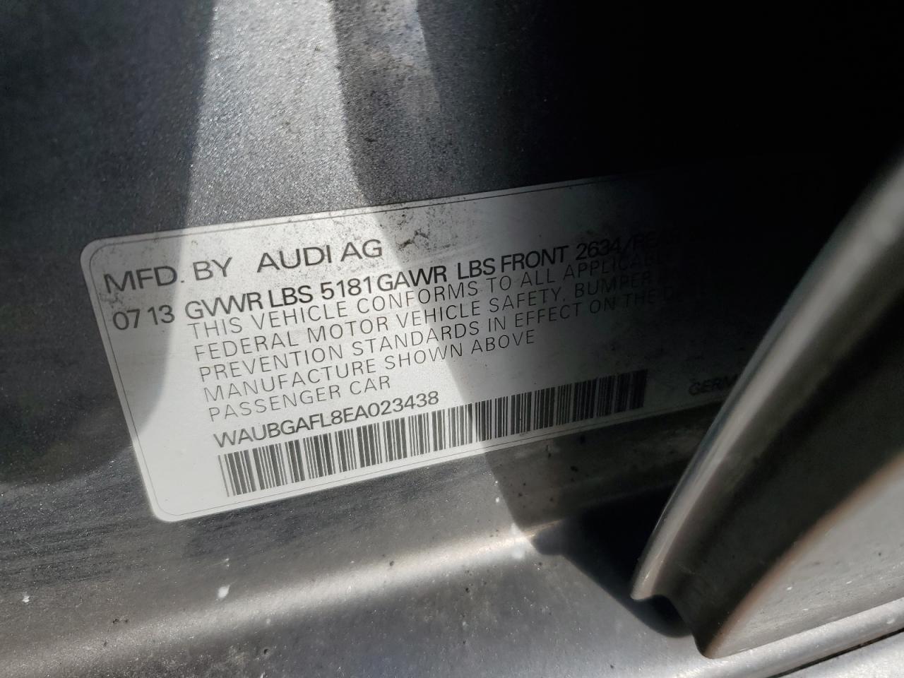 2014 Audi S4 Premium Plus VIN: WAUBGAFL8EA023438 Lot: 92213995