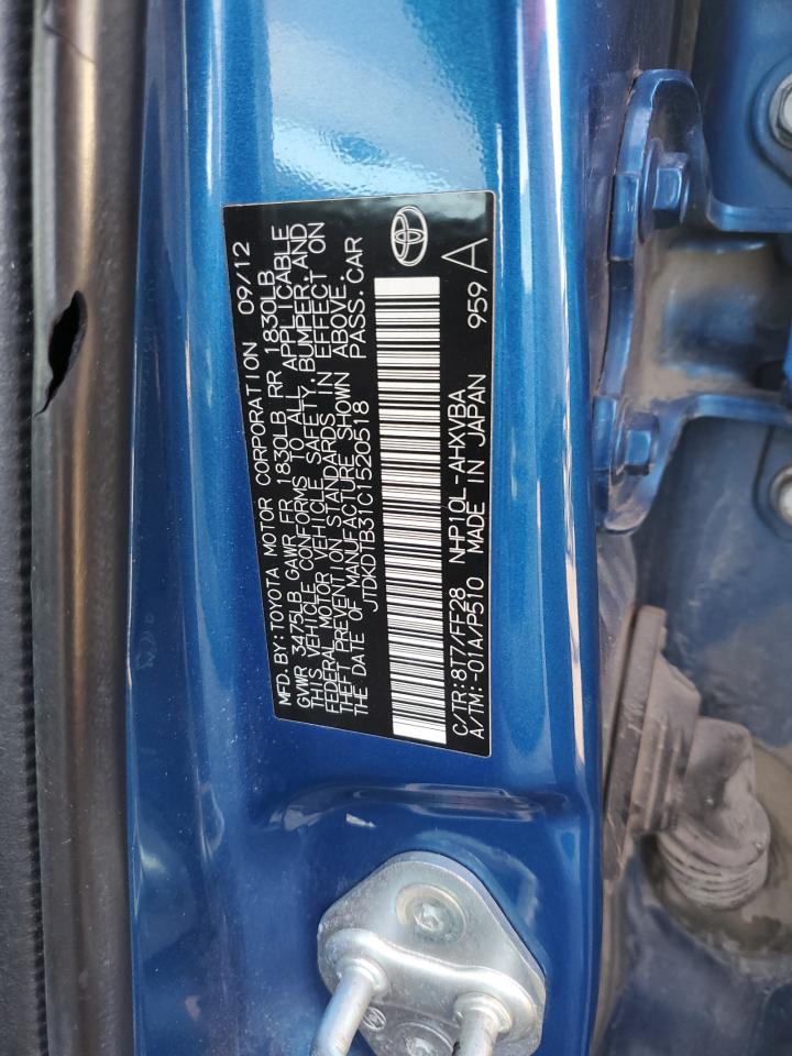 2012 Toyota Prius C VIN: JTDKDTB31C1520518 Lot: 92979755