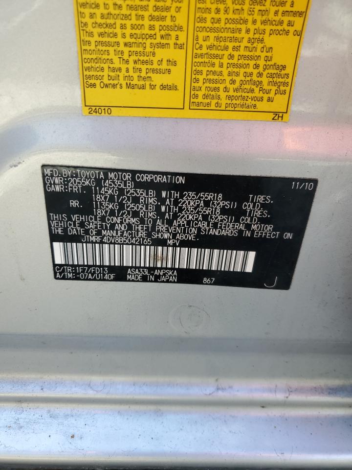 2011 Toyota Rav4 Sport VIN: JTMRF4DV8B5042165 Lot: 91868535