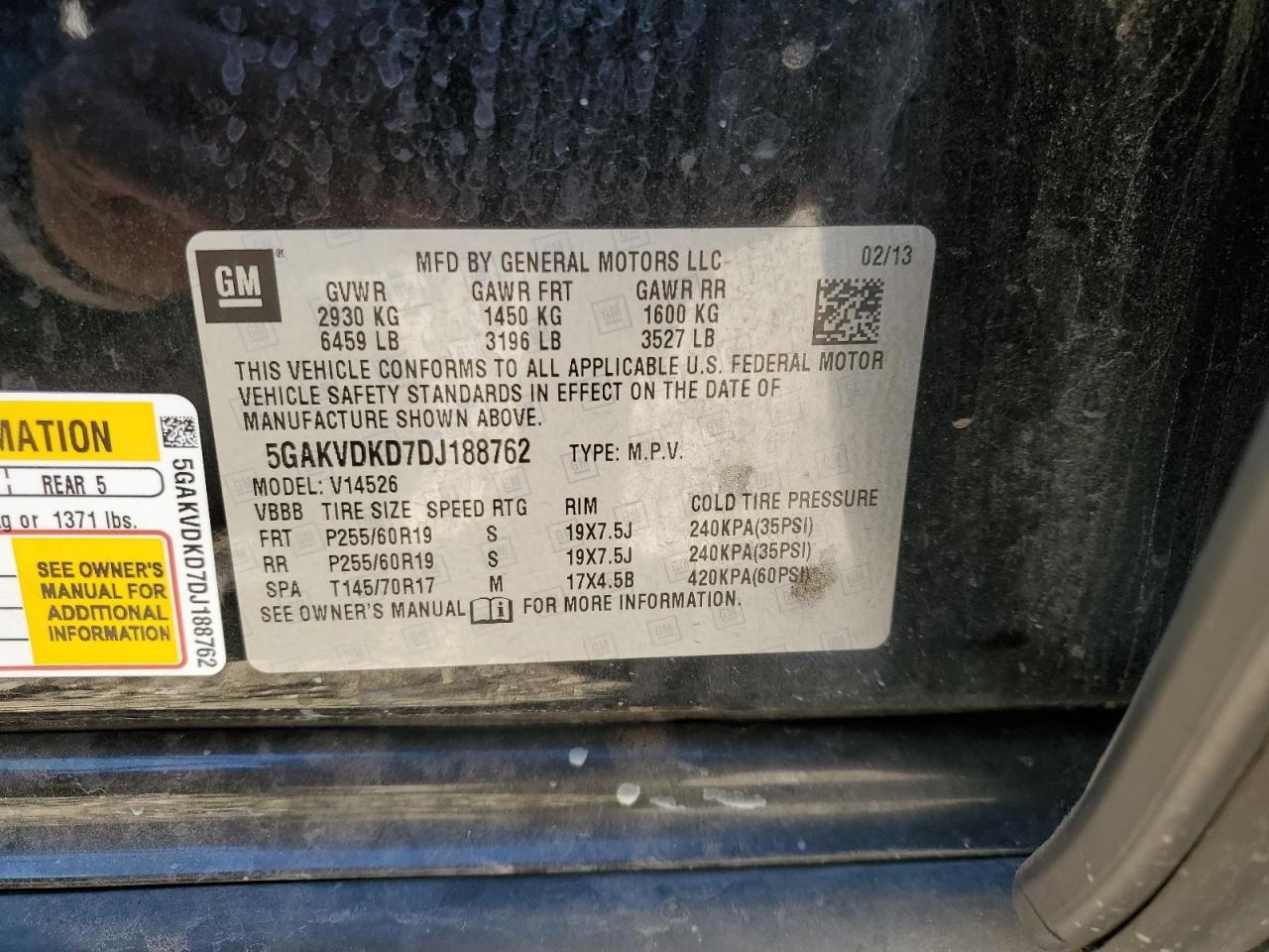 2013 Buick Enclave VIN: 5GAKVDKD7DJ188762 Lot: 92507225