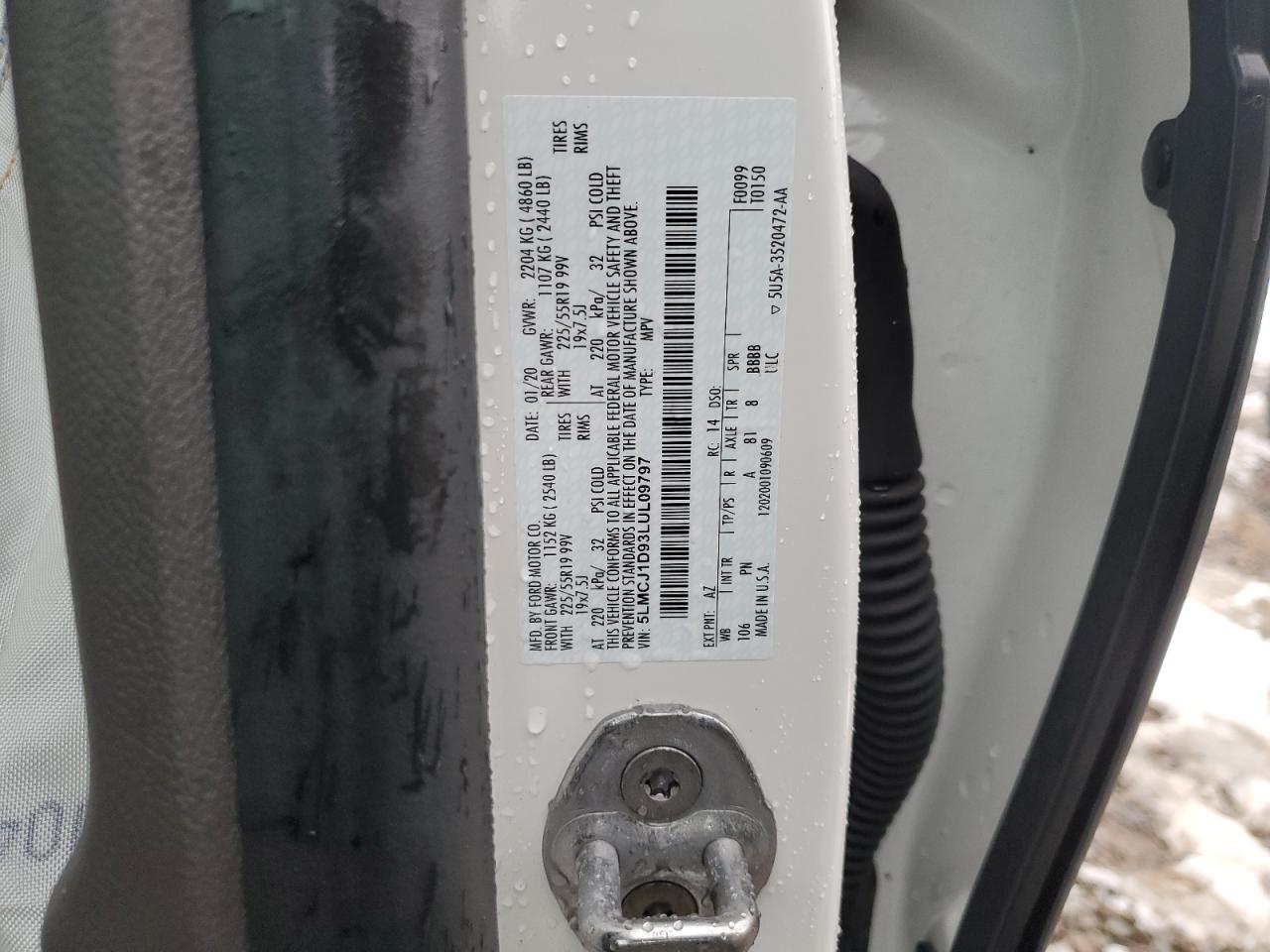 2020 Lincoln Corsair VIN: 5LMCJ1D93LUL09797 Lot: 91190015