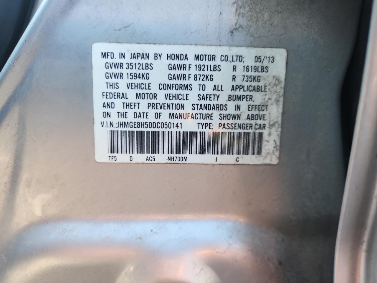 2013 Honda Fit Sport VIN: JHMGE8H50DC050141 Lot: 92542215