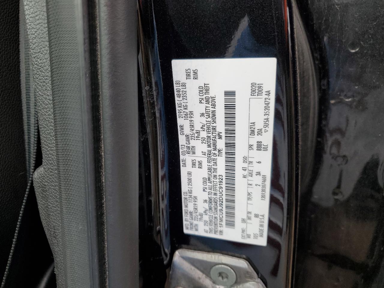 2013 Ford Escape Titanium VIN: 1FMCU9J92DUC91923 Lot: 92094205