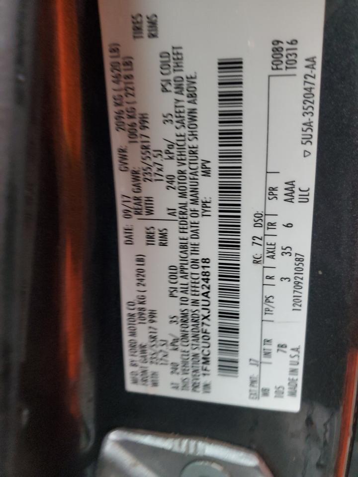 2018 Ford Escape S VIN: 1FMCU0F7XJUA24818 Lot: 91693855