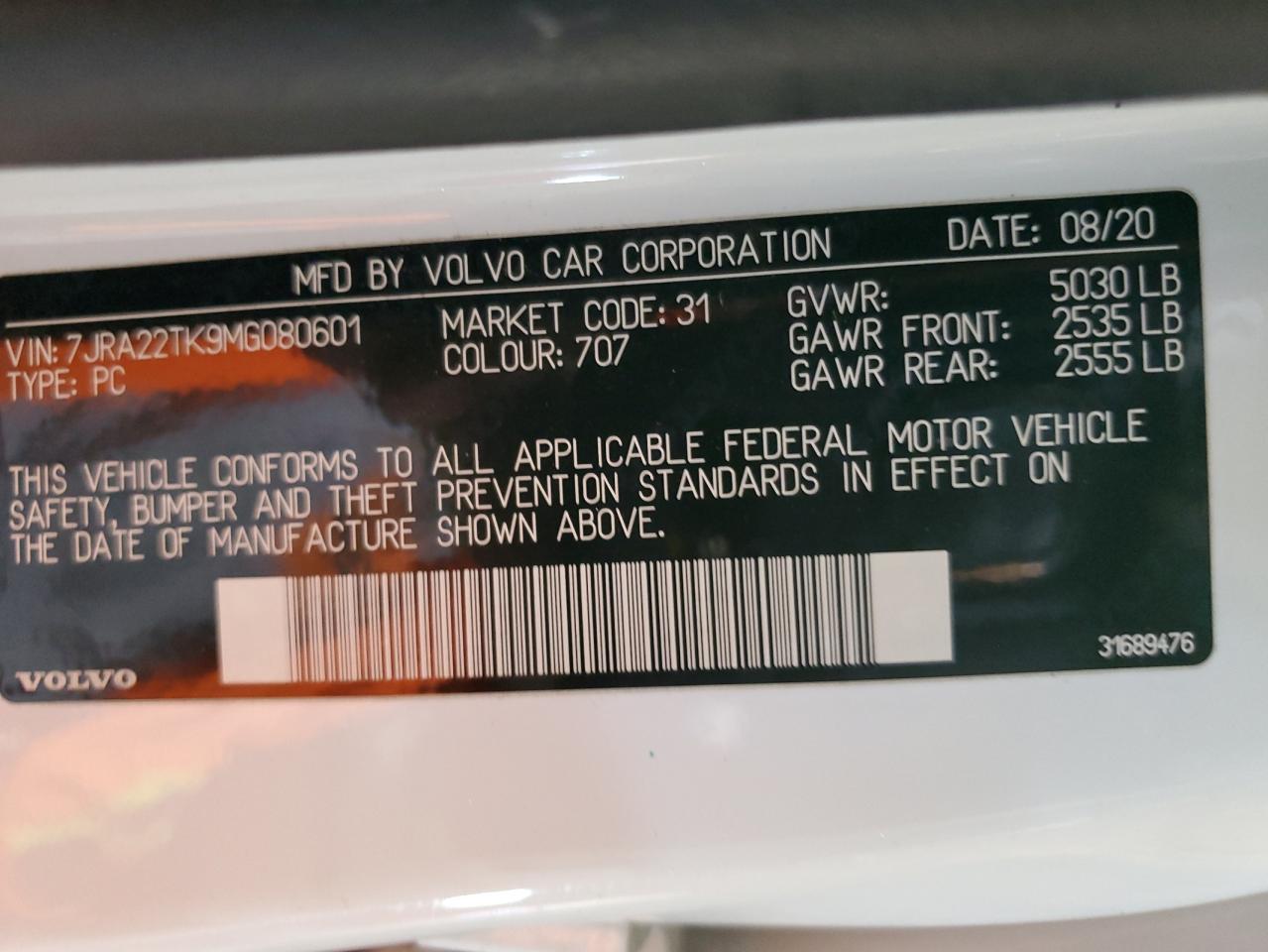 2021 Volvo S60 T6 Momentum VIN: 7JRA22TK9MG08060 Lot: 91286735