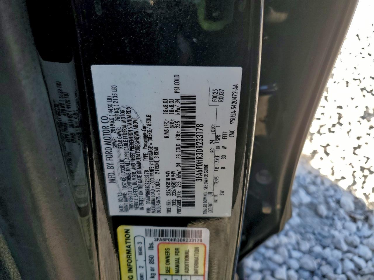 2013 Ford Fusion Se VIN: 3FA6P0HR3DR233178 Lot: 94061595