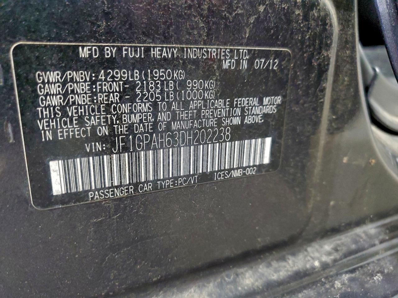 2013 Subaru Impreza Limited VIN: JF1GPAH63DH202238 Lot: 94518195