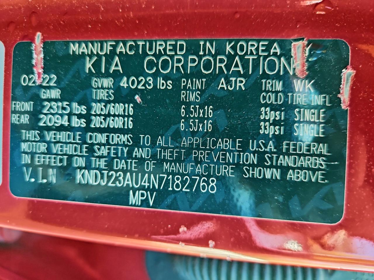 2022 Kia Soul Lx VIN: KNDJ23AU4N7182768 Lot: 93951655