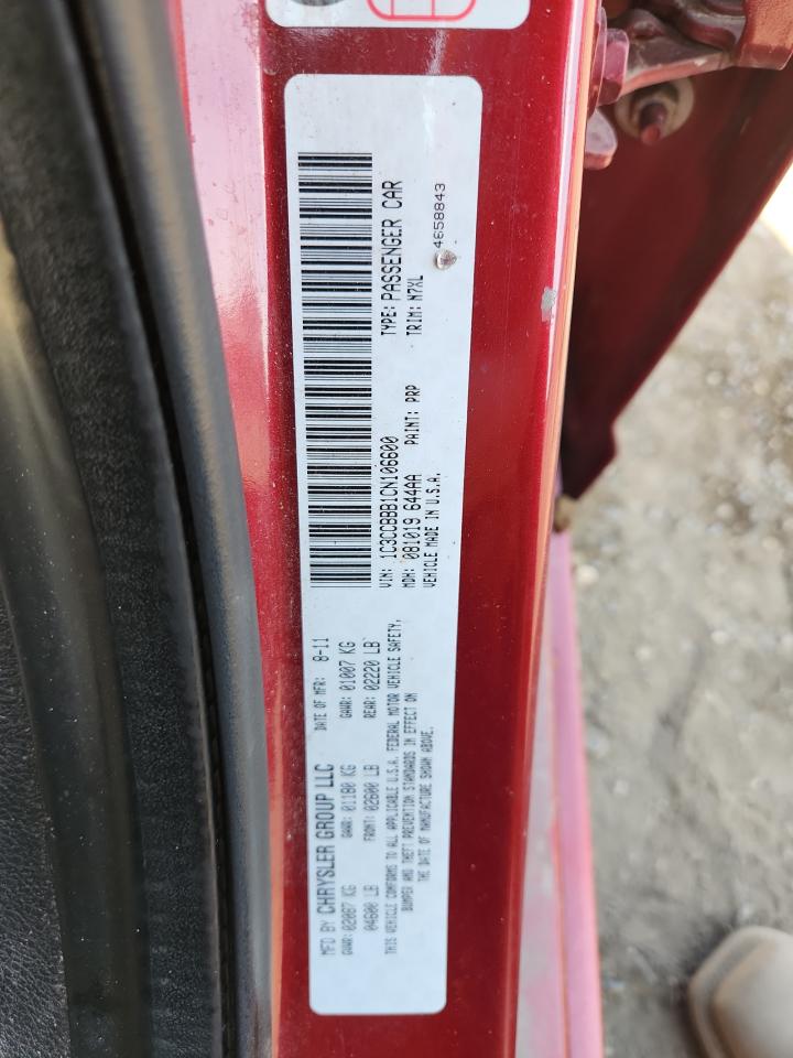 2012 Chrysler 200 Touring VIN: 1C3CCBBB1CN106600 Lot: 92818905