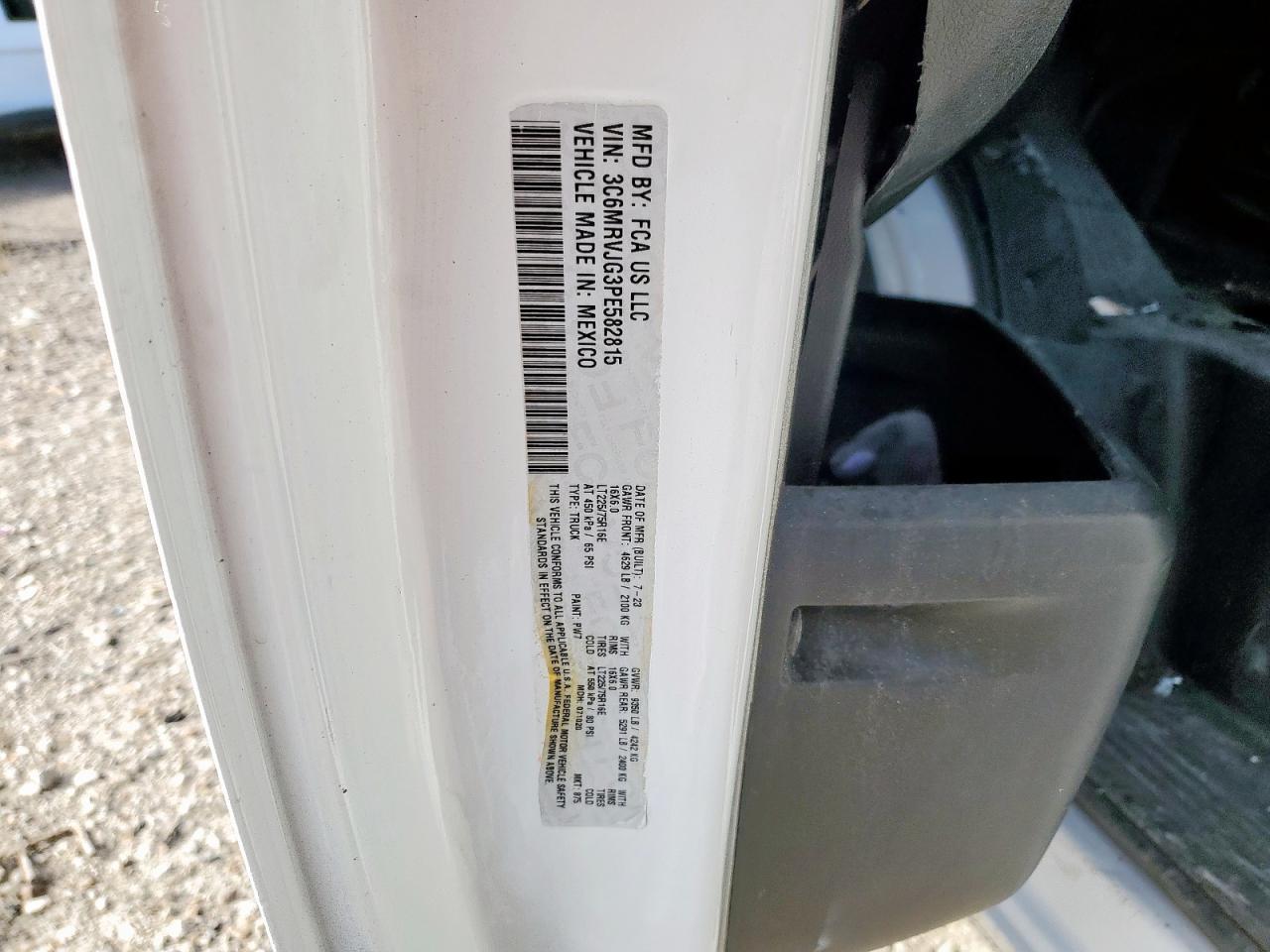 2023 Ram Promaster 3500 3500 High VIN: 3C6MRVJG3PE582815 Lot: 91693005