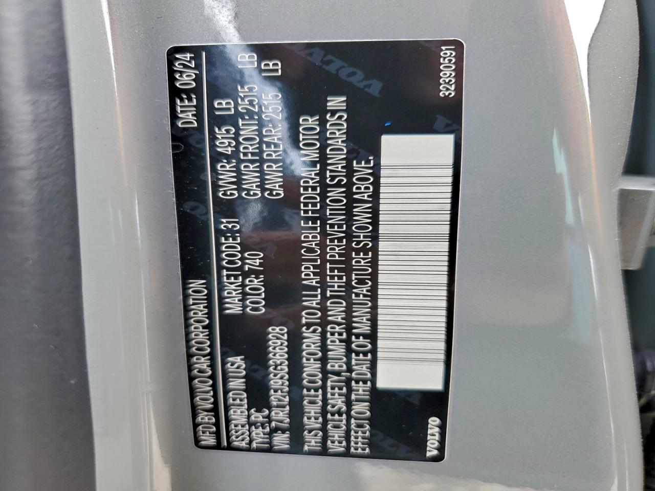 2025 Volvo S60 Core VIN: 7JRL12FJ9SG366928 Lot: 93672645