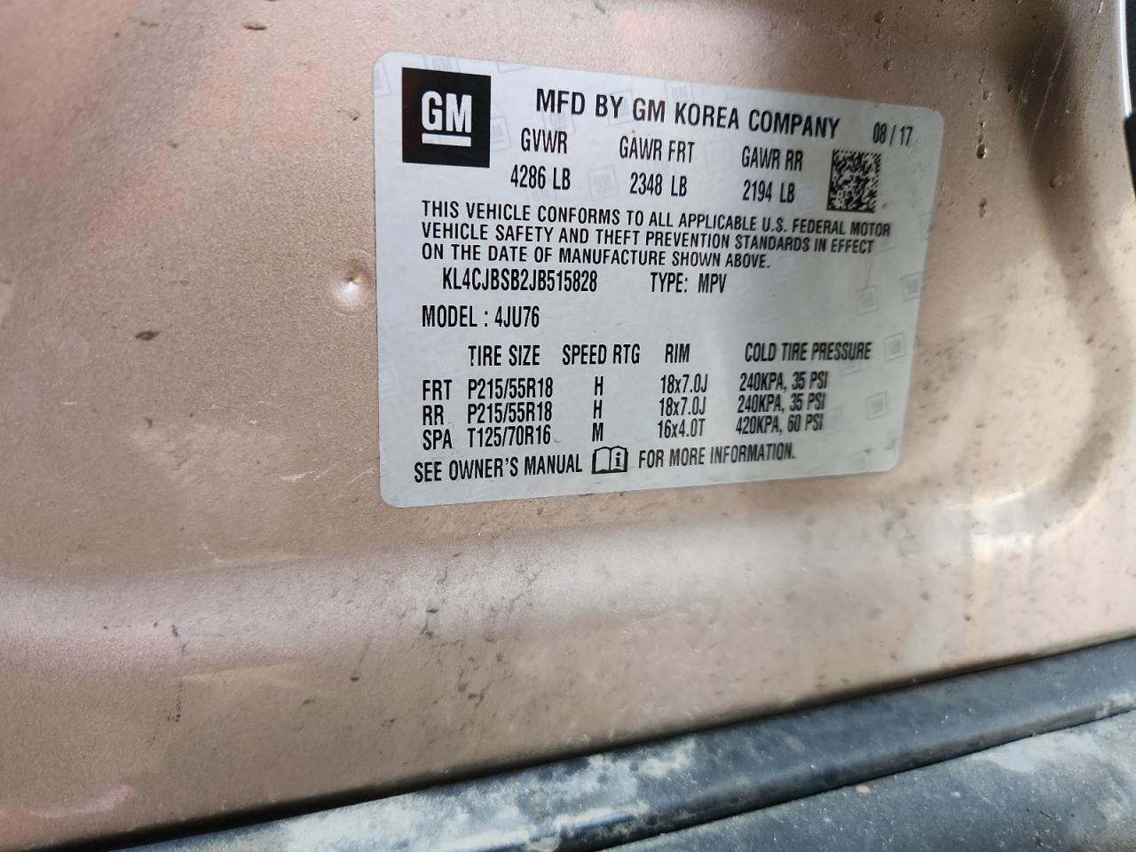 2018 Buick Encore Preferred Ii VIN: KL4CJBSB2JB515828 Lot: 91921805