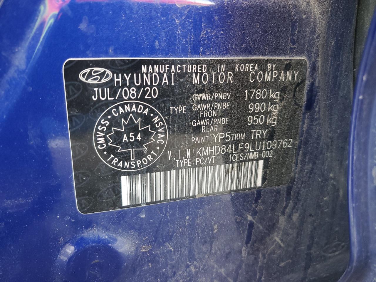 2020 Hyundai Elantra Sel VIN: KMHD84LF9LU109762 Lot: 92414925