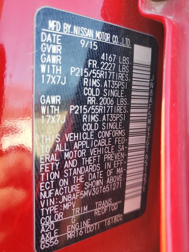 2016 Nissan Juke S VIN: JN8AF5MV3GT651271 Lot: 92850425