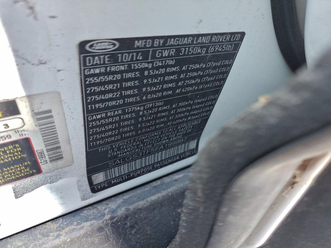 2015 Land Rover Range Rover Supercharged VIN: SALGS3TF5FA199987 Lot: 94177545