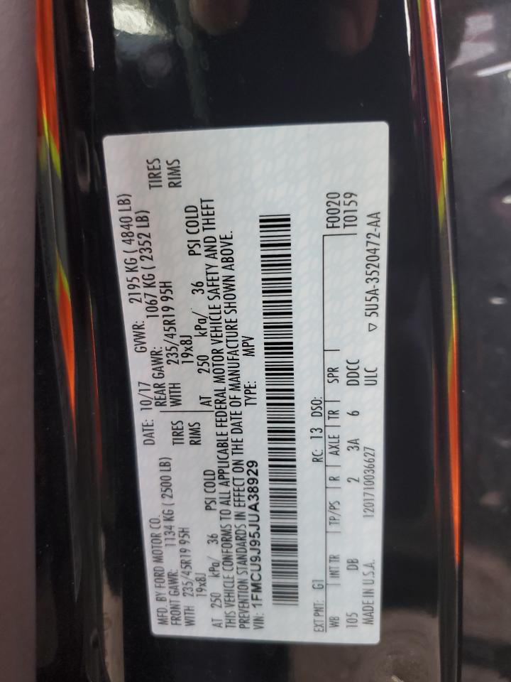 2018 Ford Escape Titanium VIN: 1FMCU9J95JUA38929 Lot: 91033015